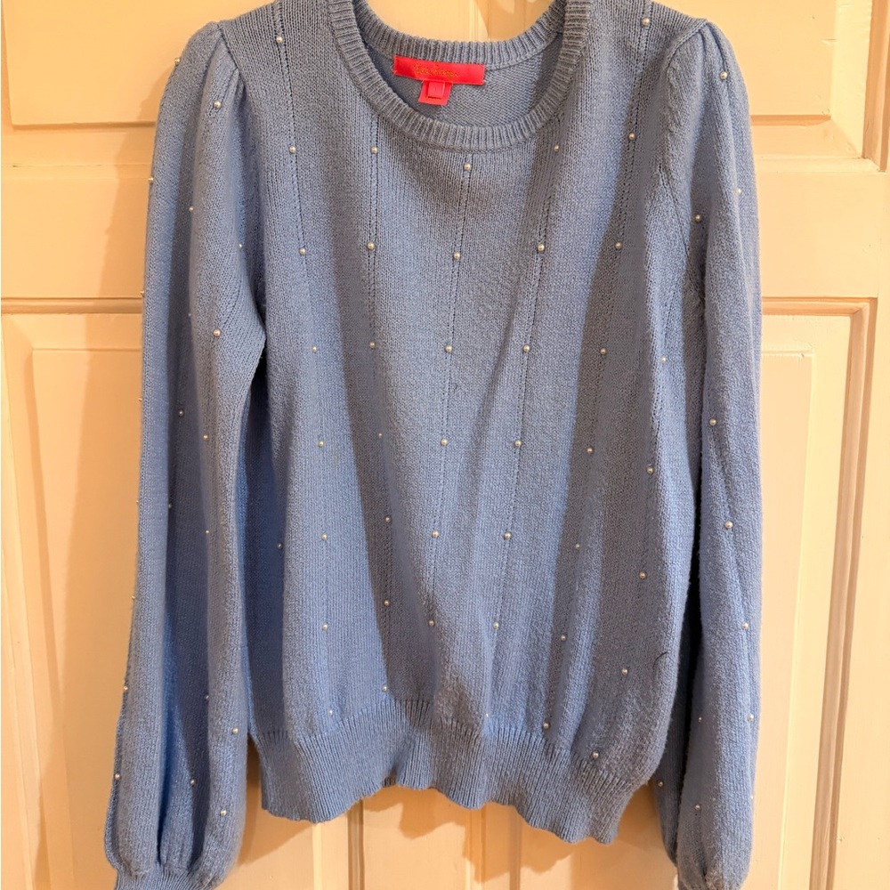 Lilly Pulitzer Light Blue Sweater with Pearl Details